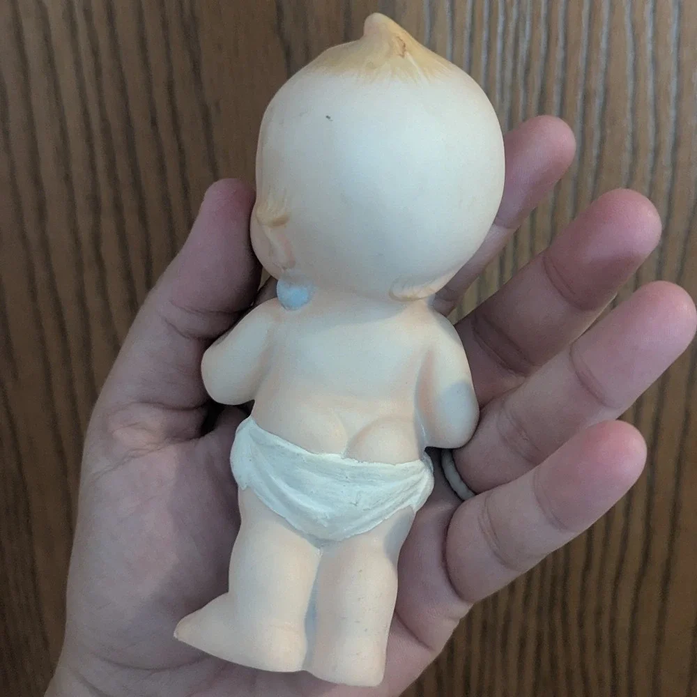Two Vintage Bisque Porcelain Lefton Kewpie Figurines Grumpy Pouting Disgruntled